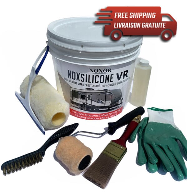 Kit complet imperméabilisation toiture roulotte VR 8x9 pieds avec membrane liquide et outils