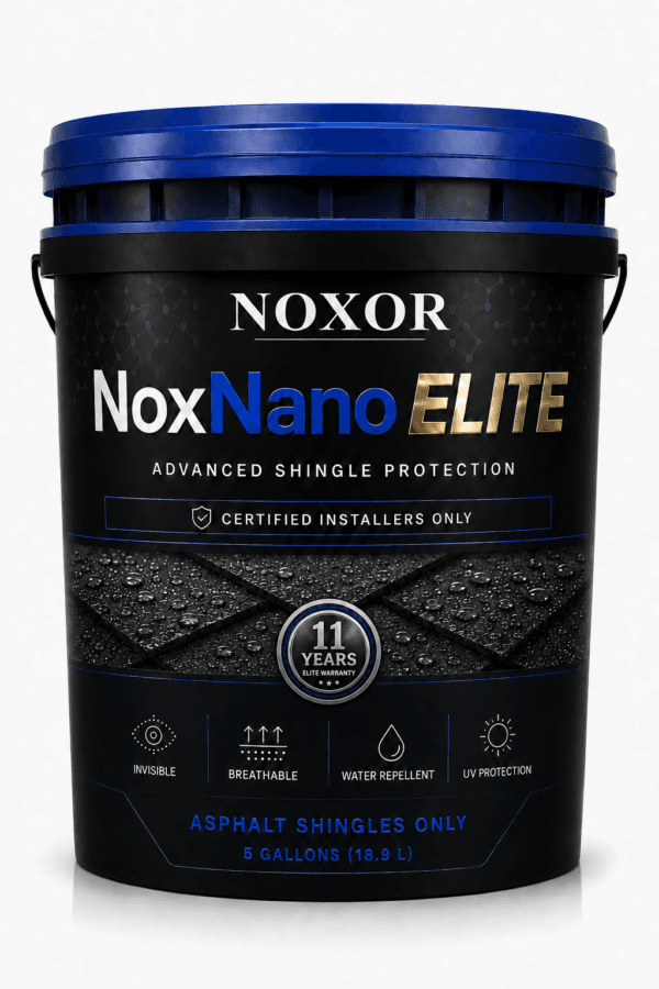 NOXNANO ÉLITE POUR INSTALLATEURS CERTIFIÉS NOXOR Traitement nano  11 ans de protection  garantie.Exclusivement pour les toitures en bardeaux d’asphalte.
